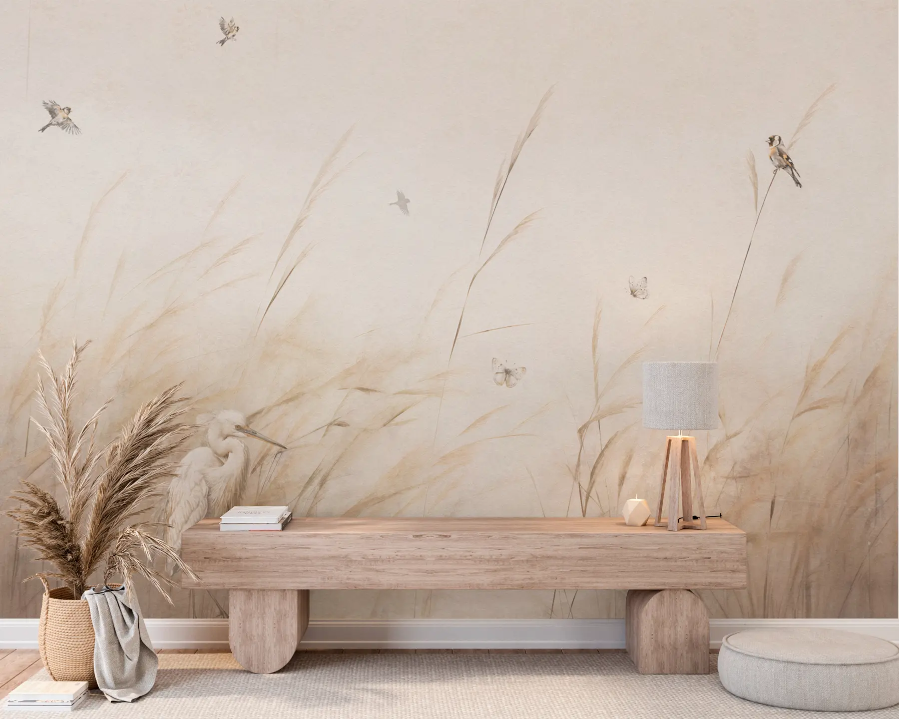 Fototapetai Paukščiai ežere tarp džiovintų gėlių, augalų ir žolės u98439