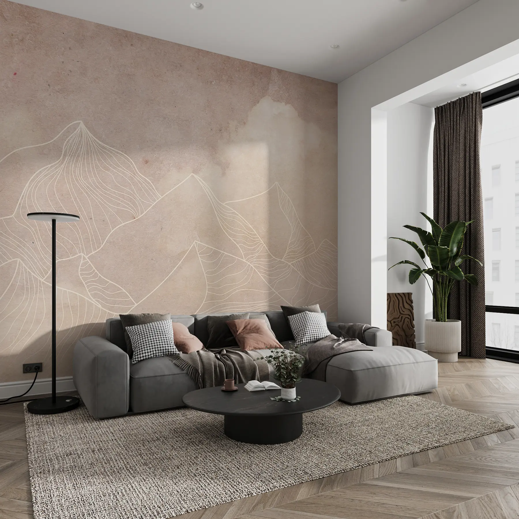 Fototapetai Grunge tekstūra su abstrakčiais kalnais, smėlio spalvos, gamtos temos menas u98839