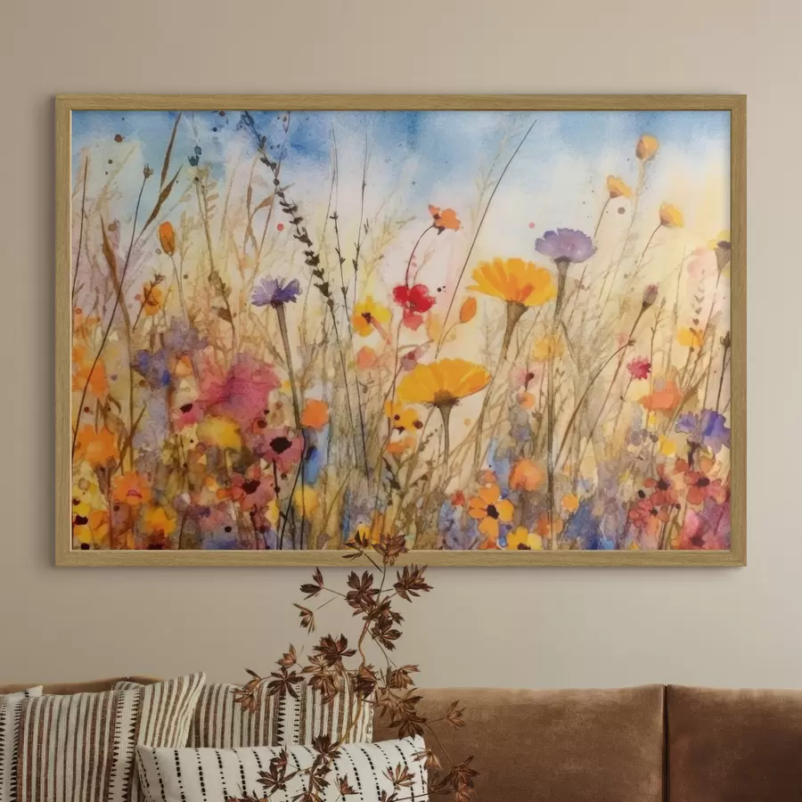 Fototapetai Spalvingi žiedai saulės apšviestame lauke f33634