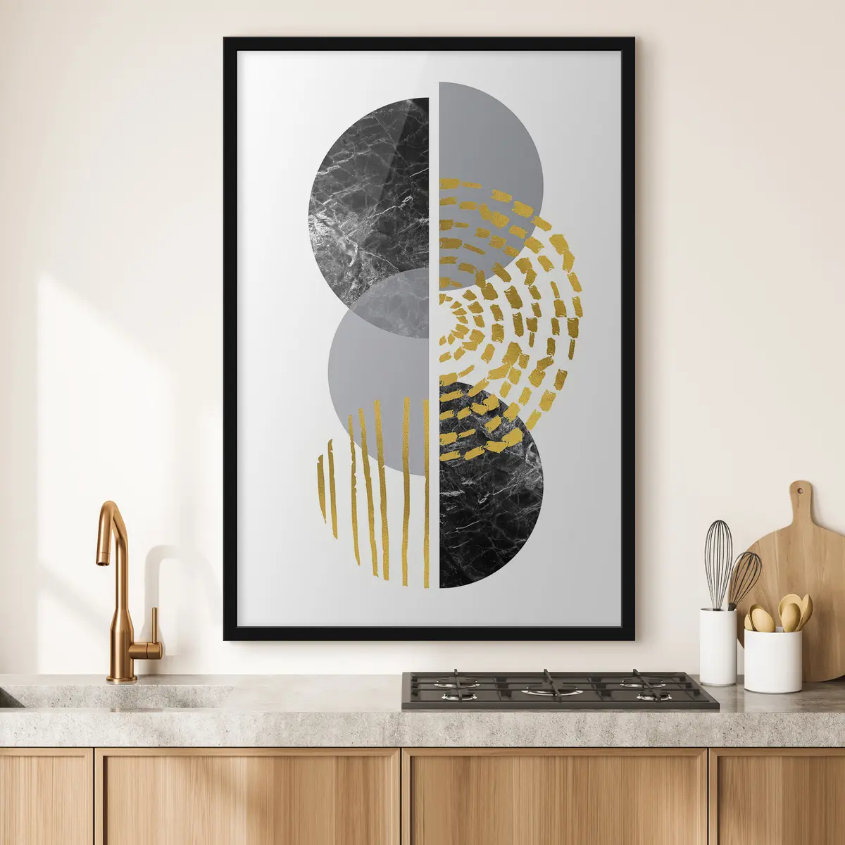 Plakatas Abstraktus sienų menas balta, pilka ir juoda spalvomis f35942