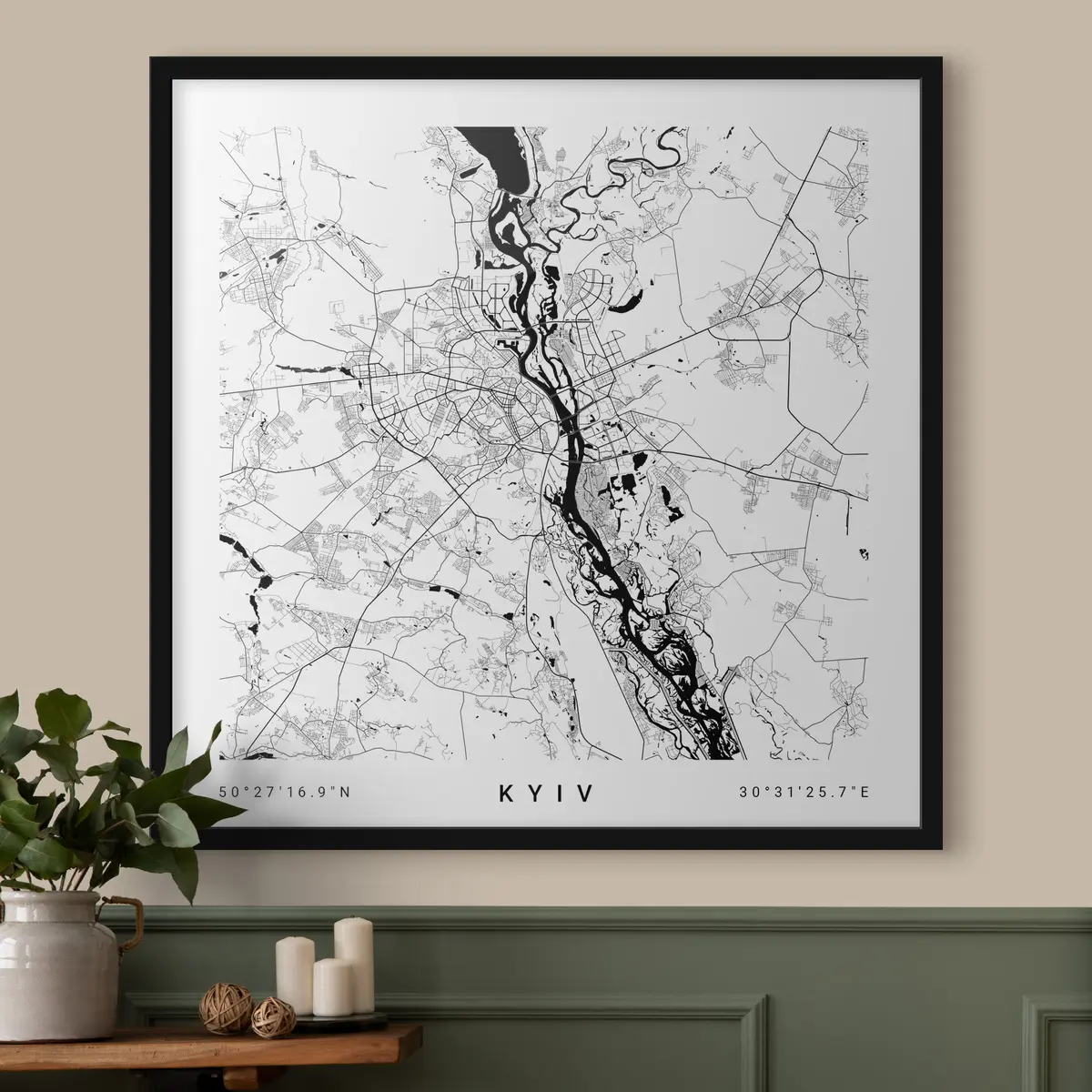 Plakatas Minimalistinis Ukrainos Kijevo miesto žemėlapis f31428v1