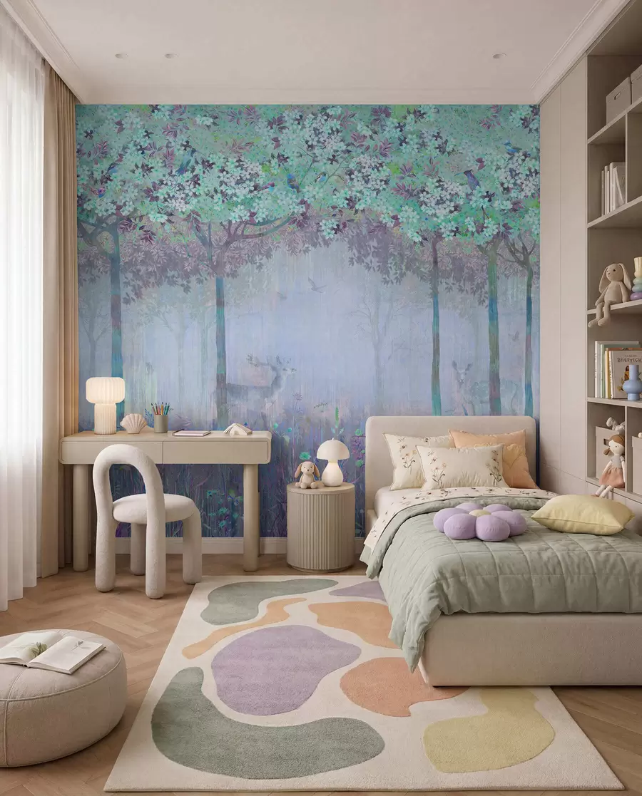 Fototapetai Elnias melsvame žiedų miške u62100v1