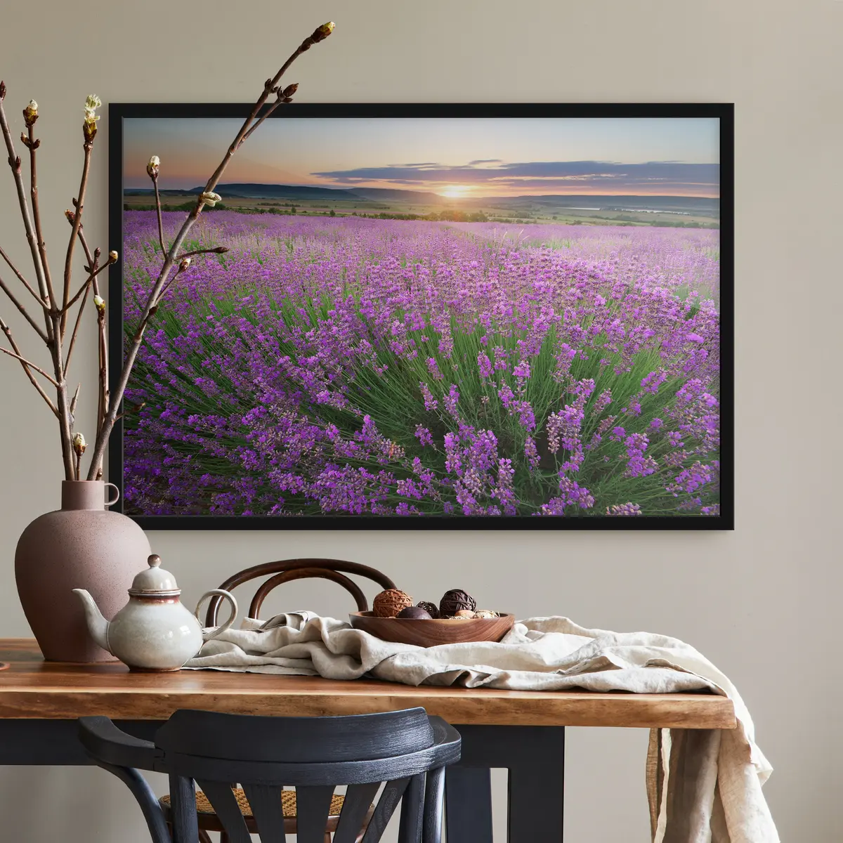 Plakatas Levandų laukas saulėlydžio žaros metu f05497