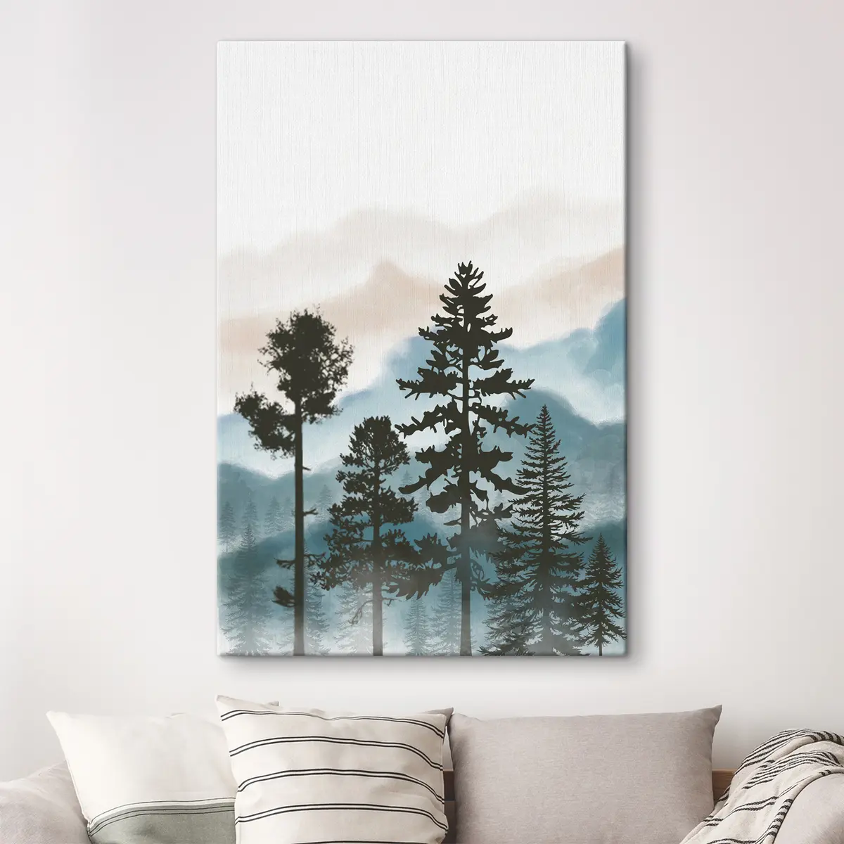 Paveikslėlis Rūko apgaubtas miško peizažas švelniomis spalvomis s36605