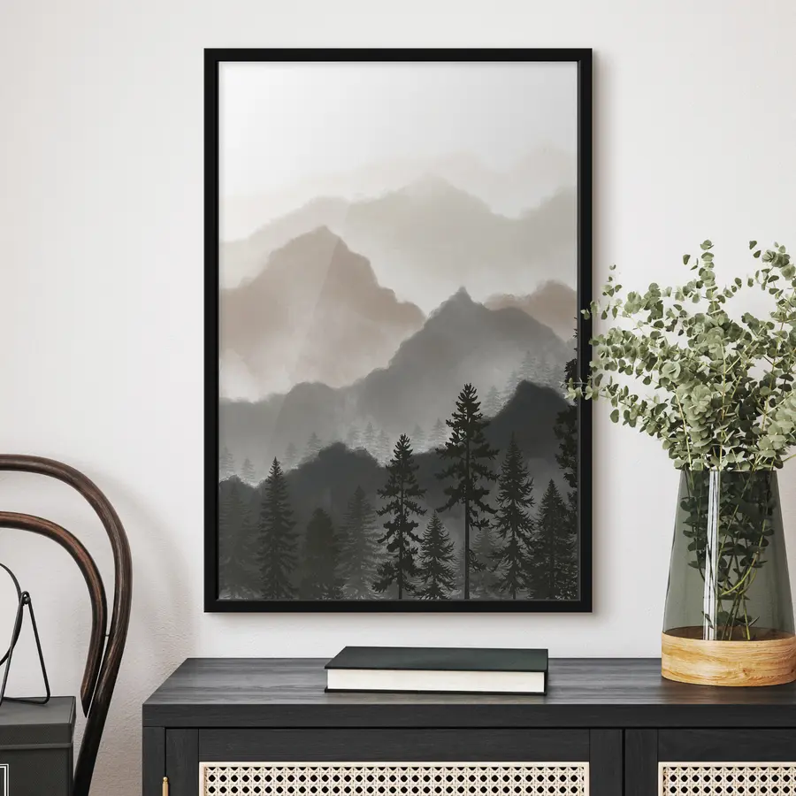 Fototapetai Ramioji kalnų kraštovaizdis su aukštais medžiais f36607v1