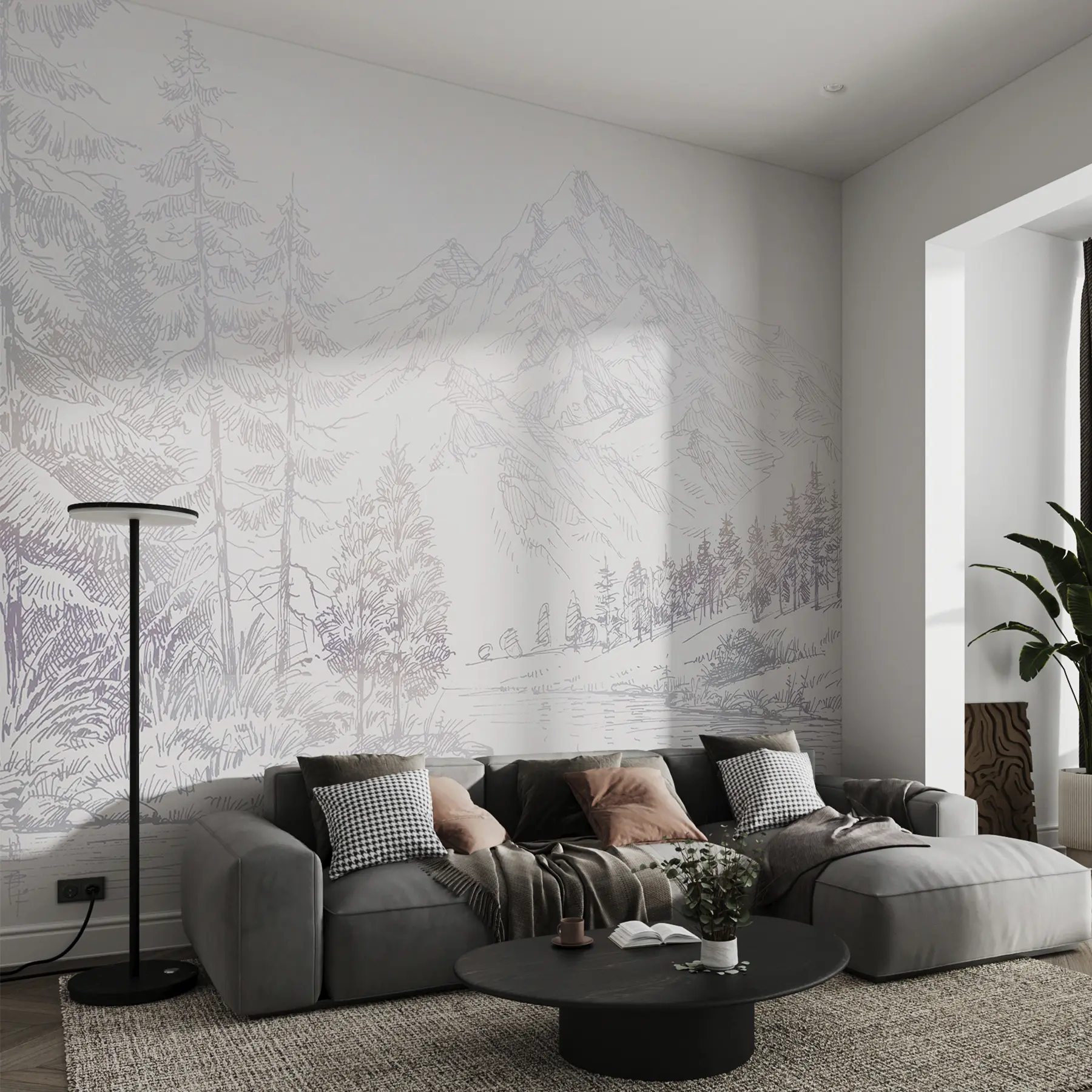 Fototapetai Alpių kalnų kraštovaizdis, minimalizmas, violetinės spalvos u99569v1