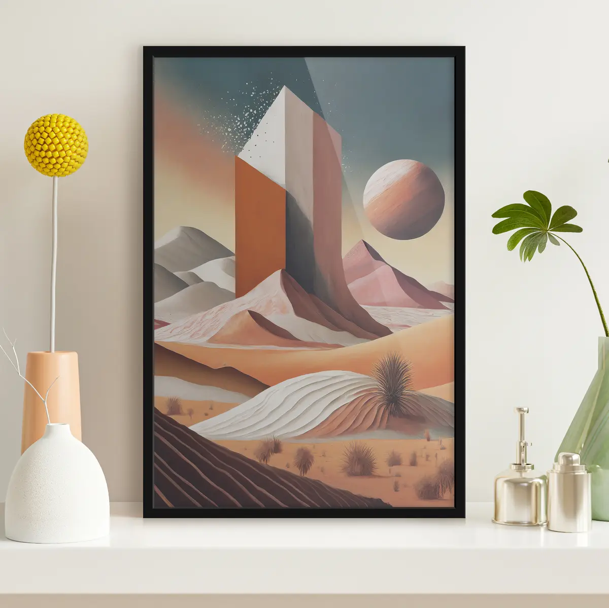 Plakatas Siurrealistinis peizažas su geometriniais elementais f37369