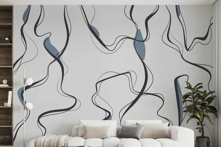 Fototapetai Piešimo tušu menas, abstraktus raštas, geometrinės linijos, pilka ir mėlyna u99659