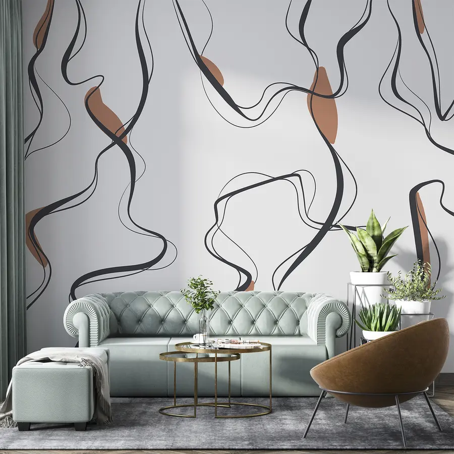 Fototapetai Piešimo tušu menas, abstraktus raštas, geometrinės linijos, pilka ir oranžinė spalvos u99659v3