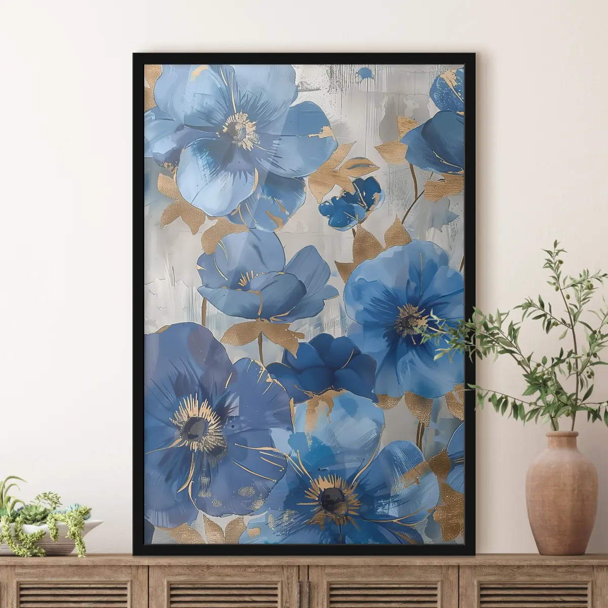 Plakatas Mėlyni žiedai - rami elegancija f37249