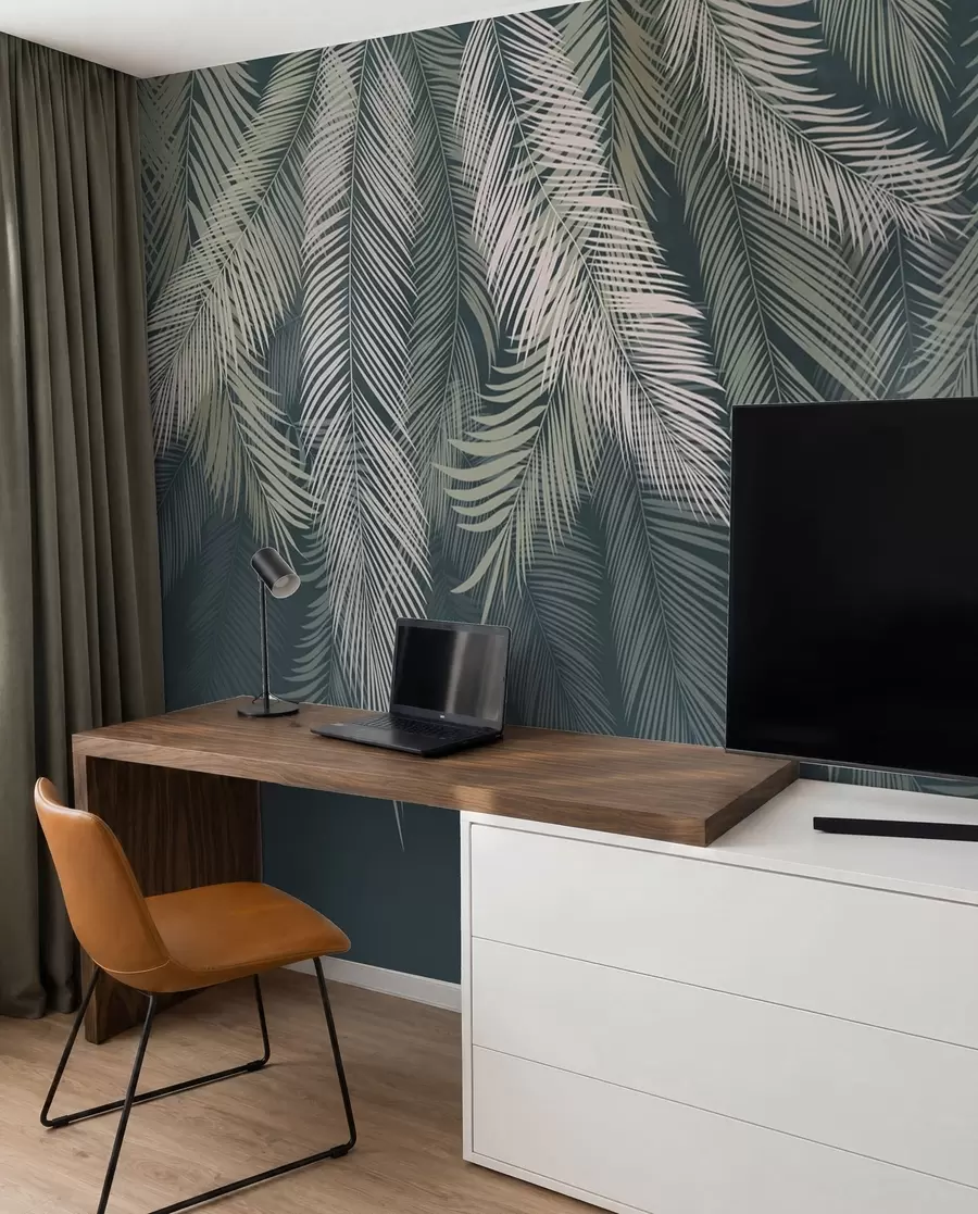 Fototapetai Palmių lapai tamsiai žaliame fone u48556v2d2